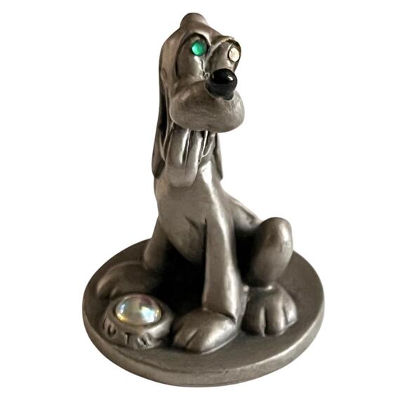 Hudson Pewter Disney #3993 Sitting Pluto Green Eye Crystal Dog Bowl 1.75" - Picture 1 of 7